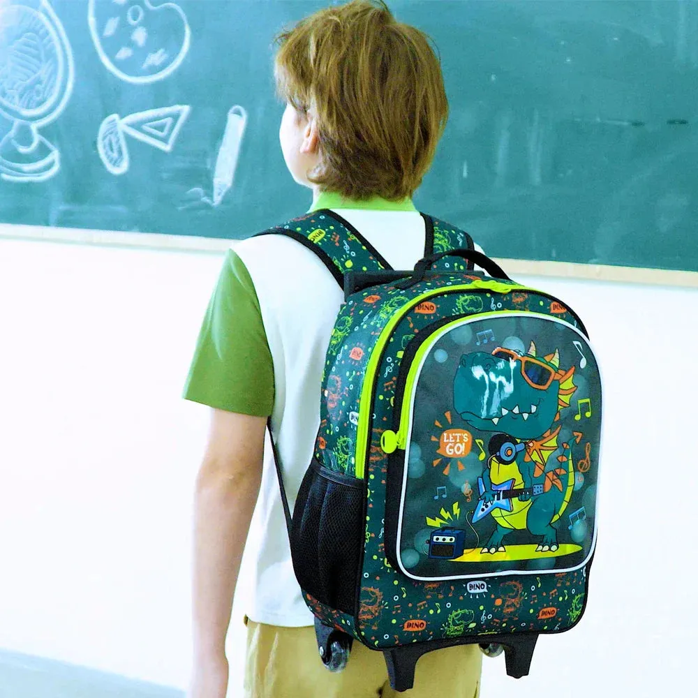 3 Piece Dinosaur Rolling Backpack Set For Boys School Wheels Lunch