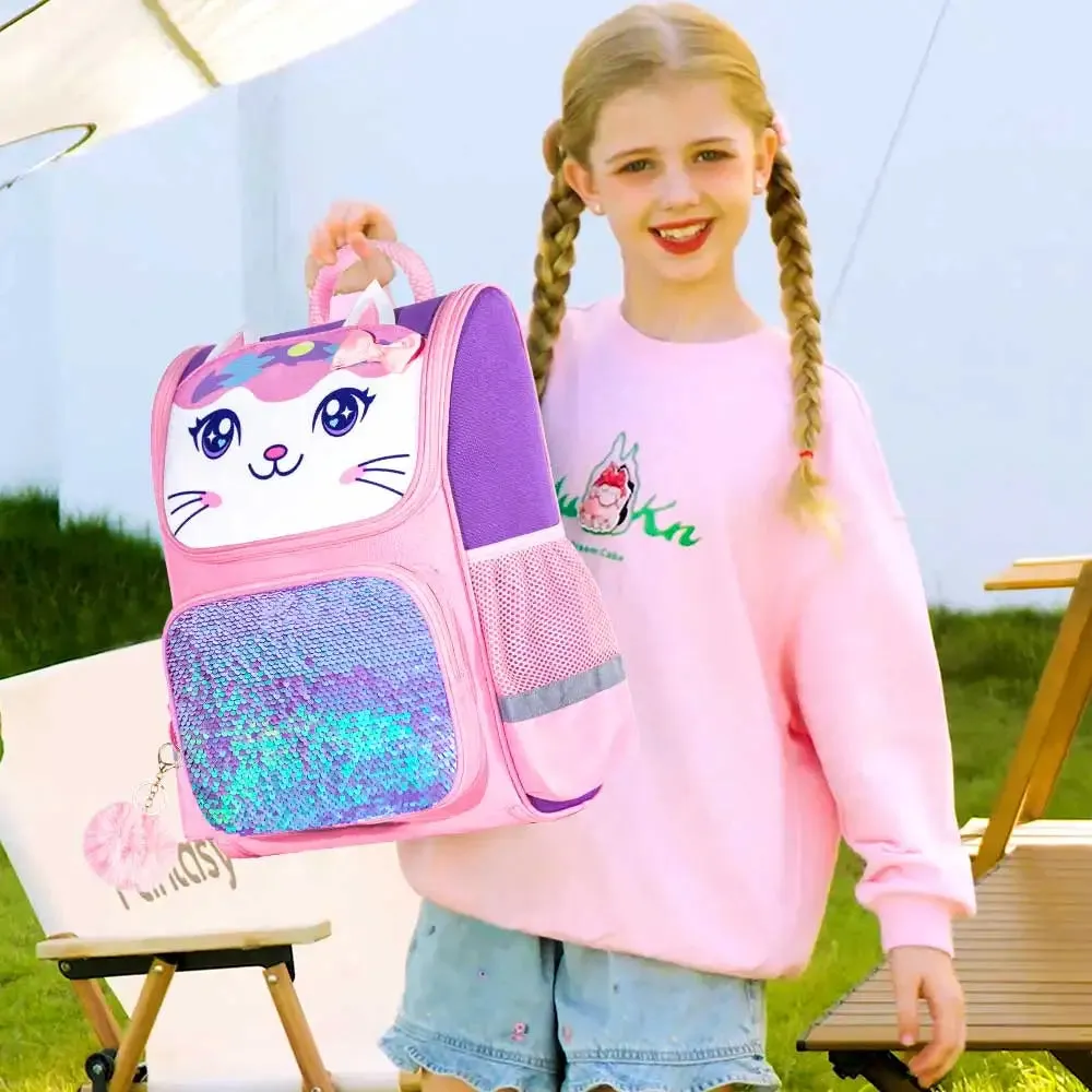 3 Piece Kids Backpack Set With Lunch Box Cat