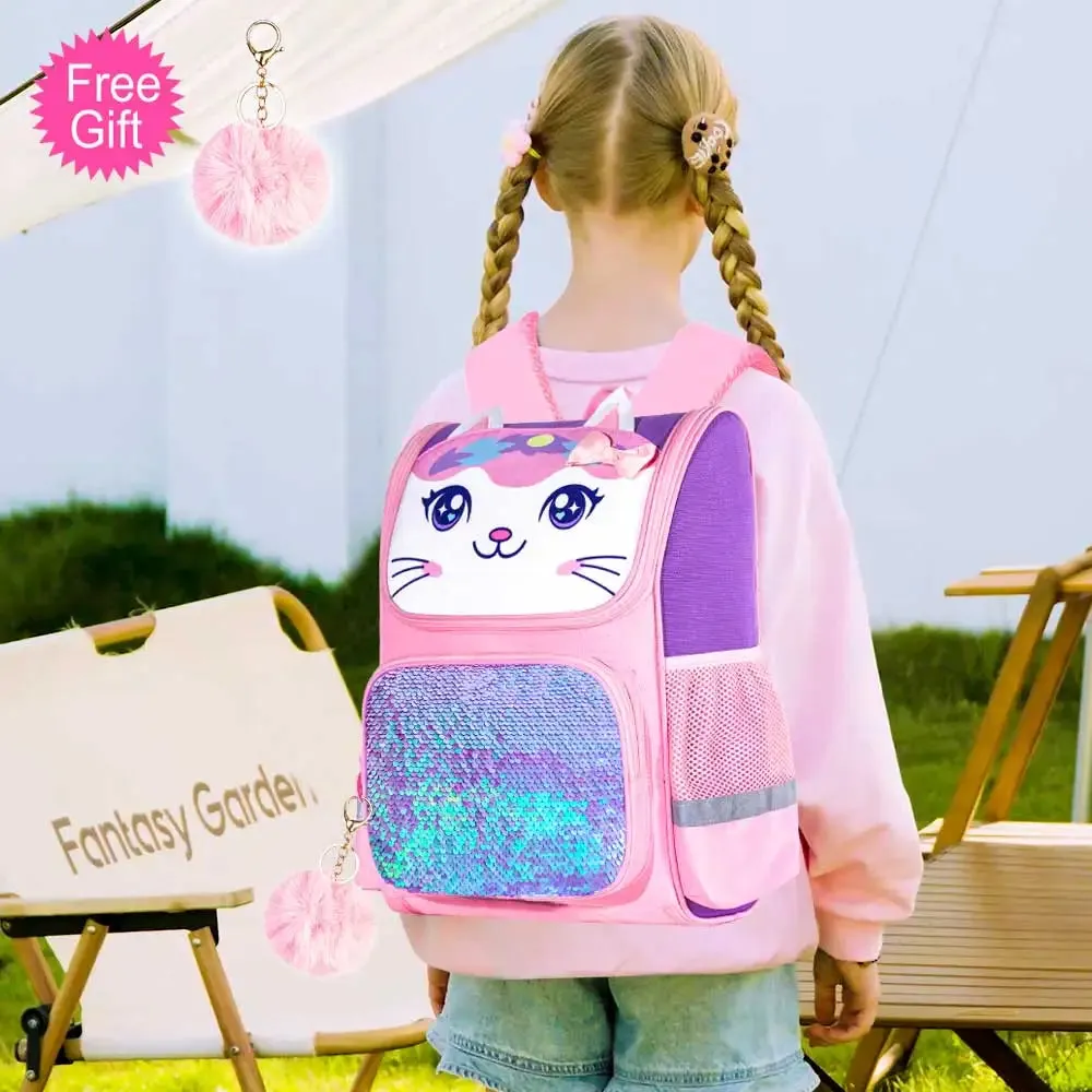 3 Piece Kids Backpack Set With Lunch Box Cat