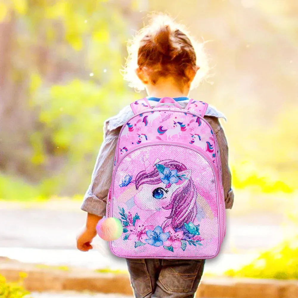 3 Piece Sequin Backpack Set For Girls 16 With Lunch Box Elementary School