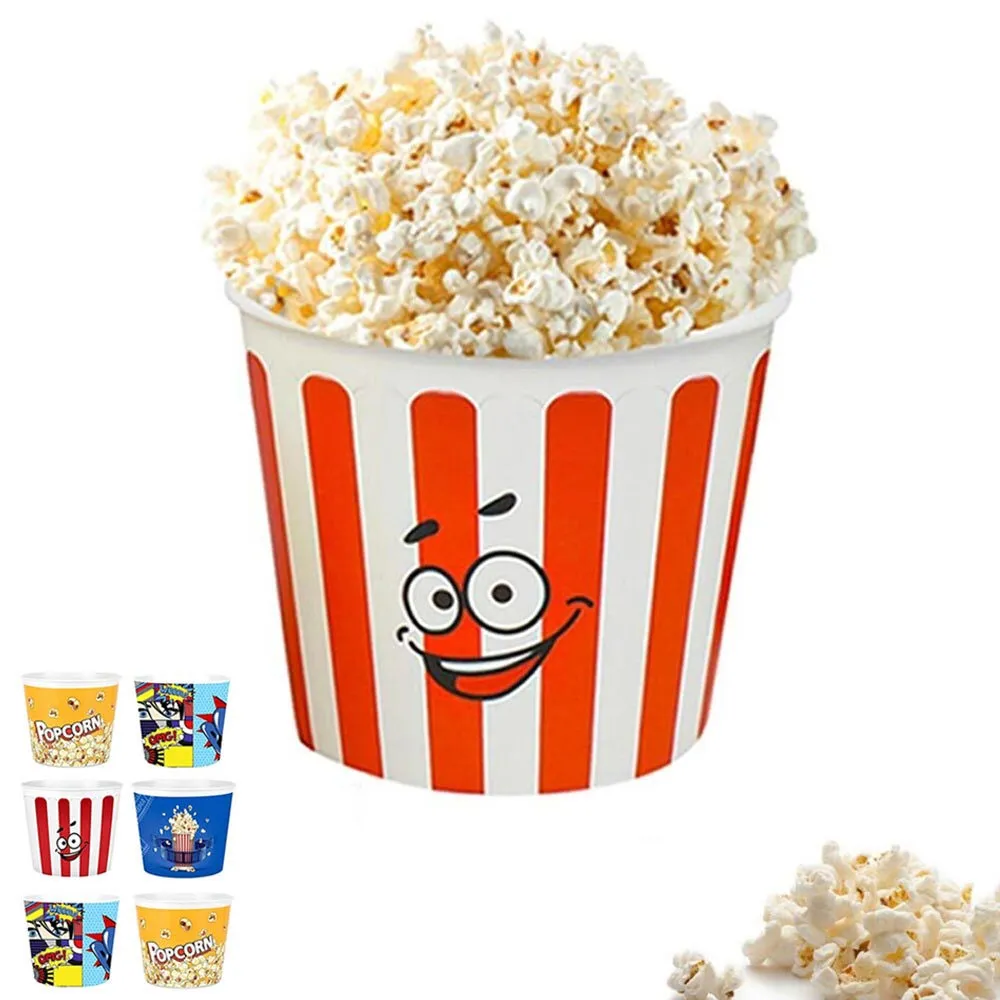 6 Pcs Popcorn Plastic Bucket Containers Bowl Tubs Reusable Movie Night Set Home