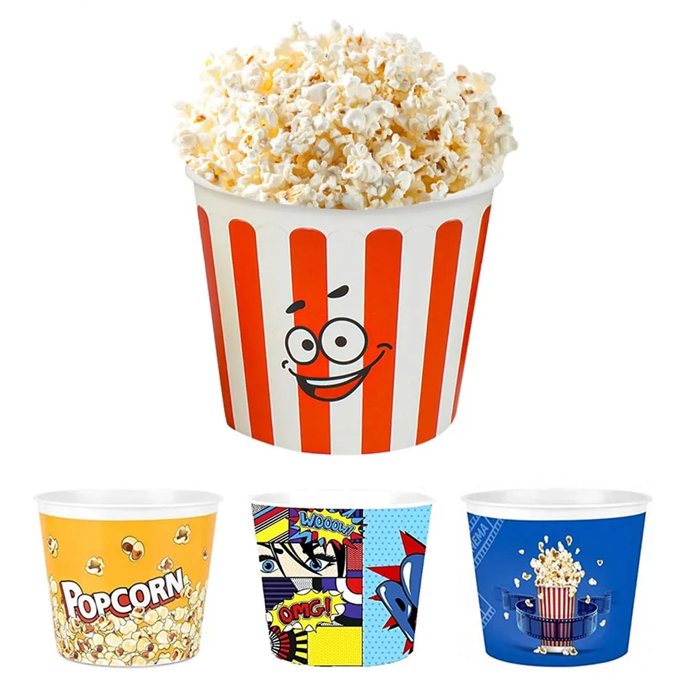 6 Pcs Popcorn Plastic Bucket Containers Bowl Tubs Reusable Movie Night Set Home