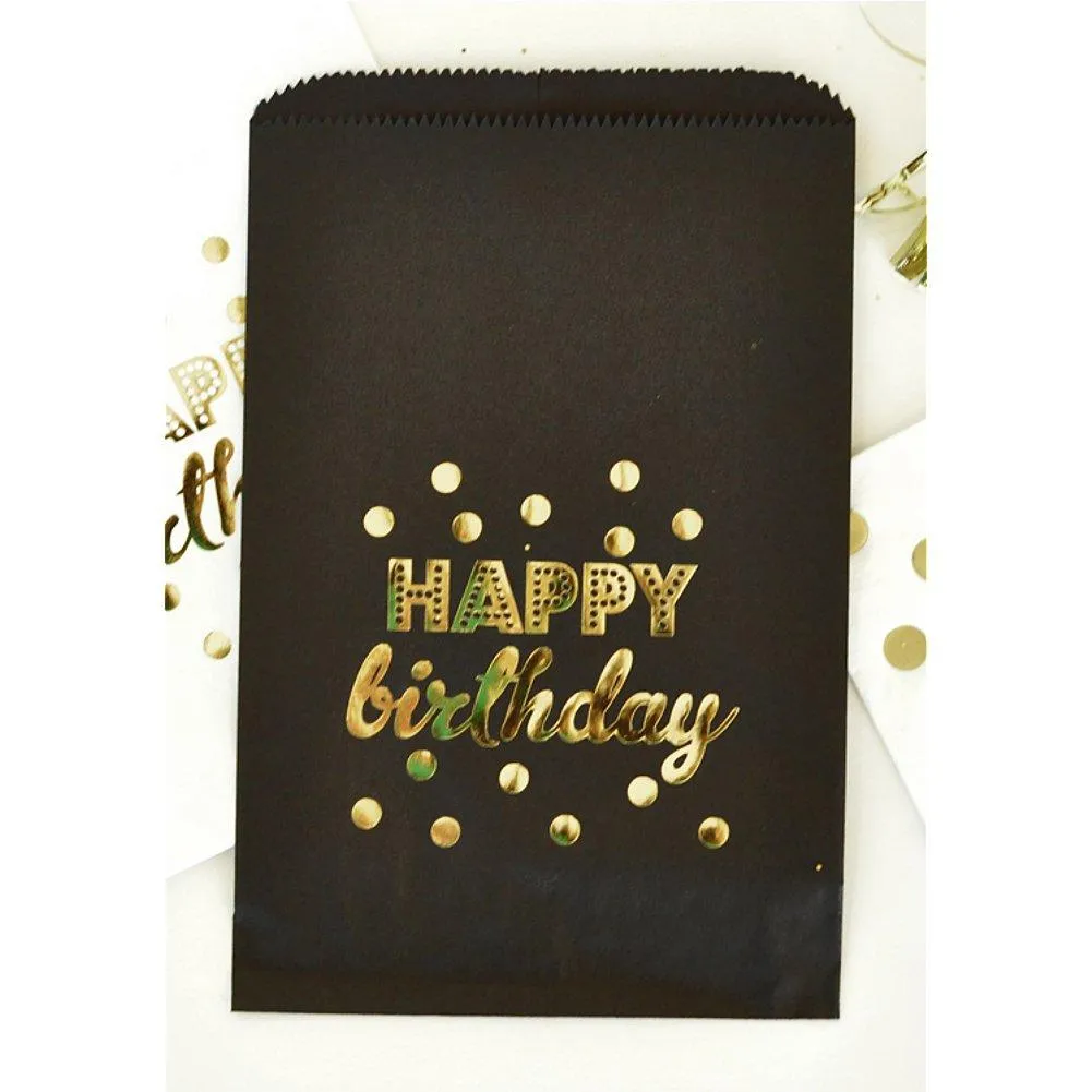 Black Happy Birthday Gold Foil Candy Buffet Bags (set of 96)