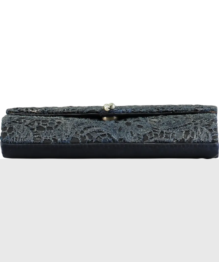 Blue Crochet Lace Pearl Clutch Bag