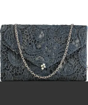 Blue Crochet Lace Pearl Clutch Bag