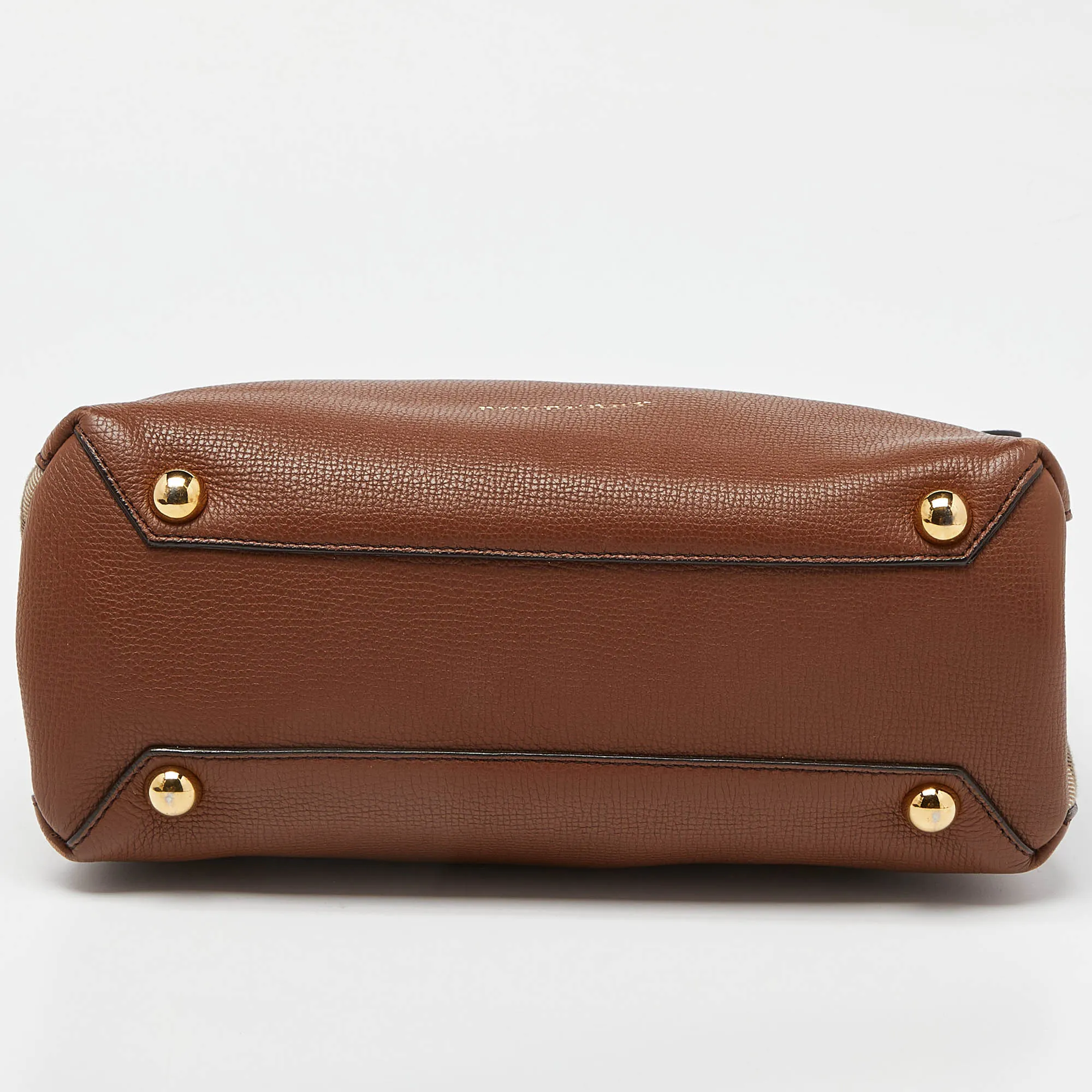 BURBERRY Brown/Beige Leather and House Check Fabric Small Banner Tote