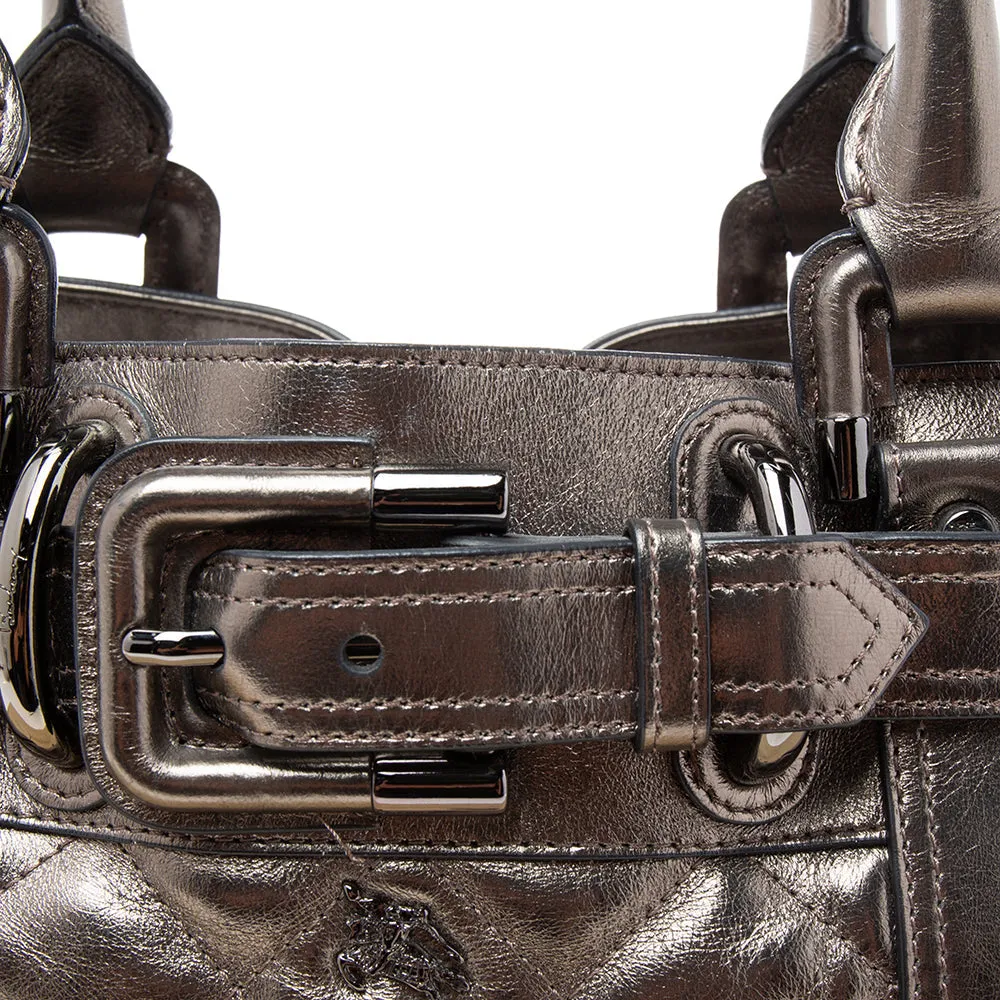 BURBERRY PRORSUM Metallic Gunmetal Quilted Leather Beaton Tote