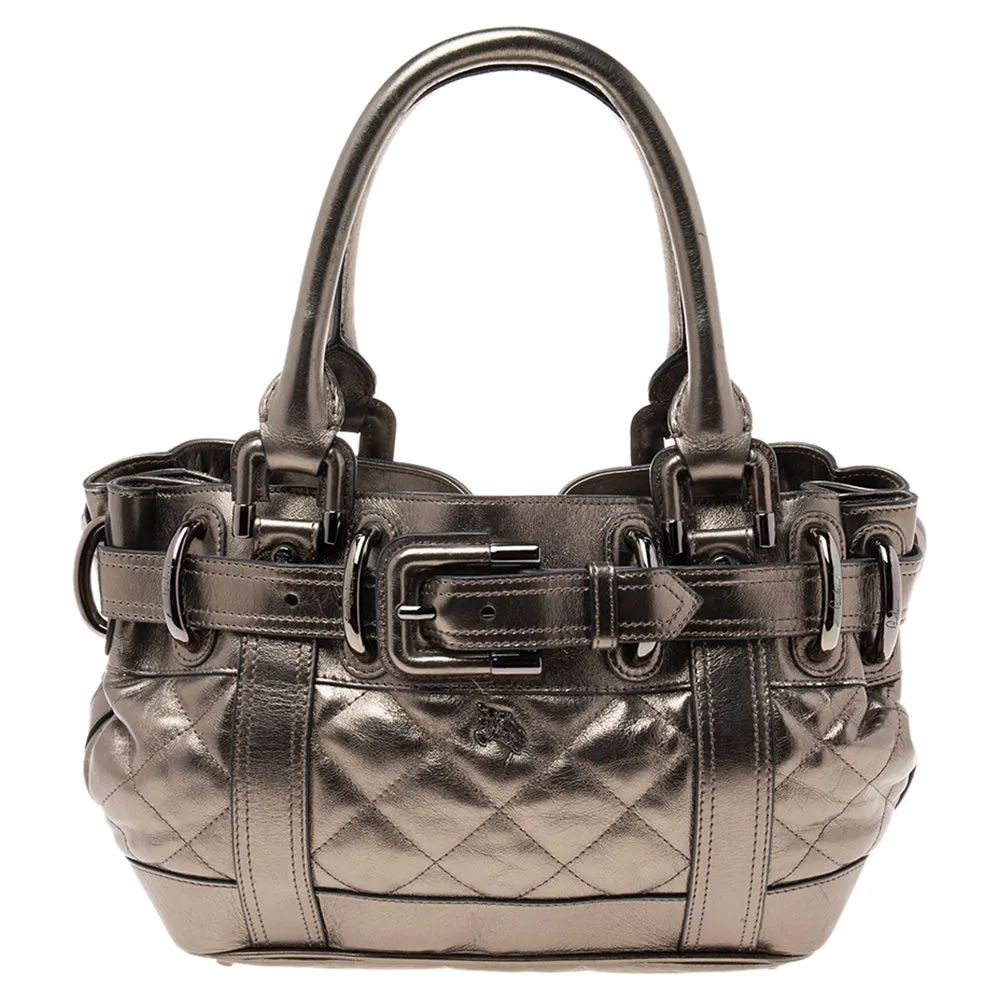 BURBERRY PRORSUM Metallic Gunmetal Quilted Leather Beaton Tote