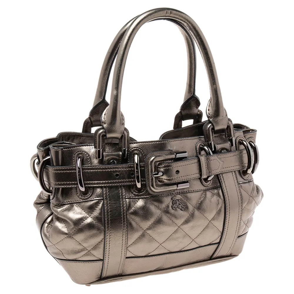 BURBERRY PRORSUM Metallic Gunmetal Quilted Leather Beaton Tote