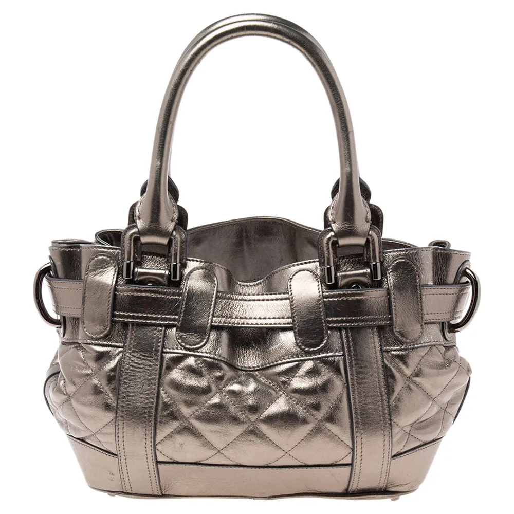 BURBERRY PRORSUM Metallic Gunmetal Quilted Leather Beaton Tote