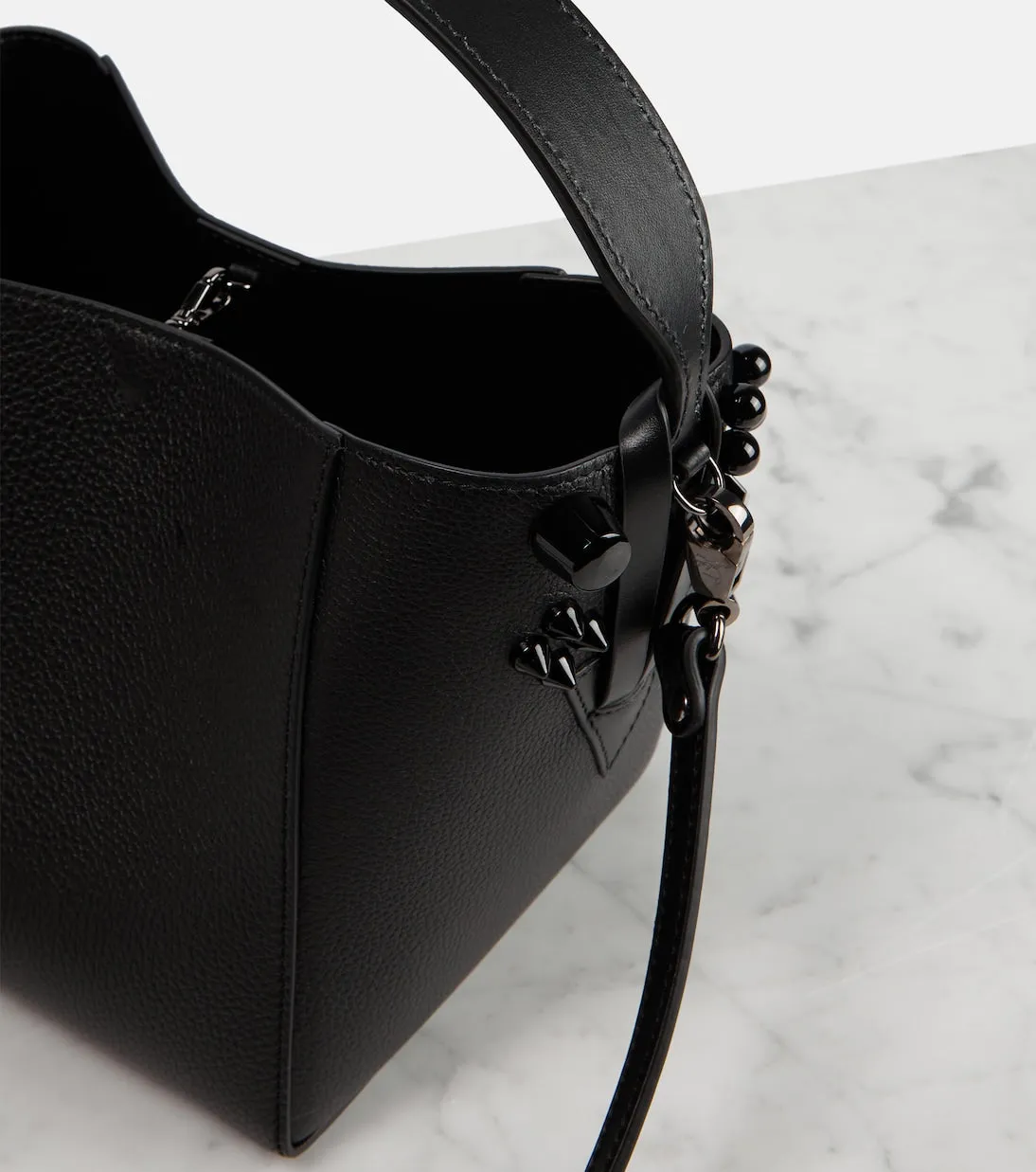 Cabachic Christian Louboutin Mini Leather Bucket Bag, Black