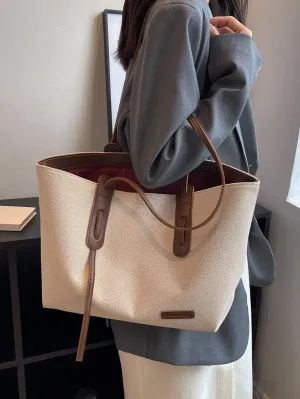 Casual Fashionable And Minimalist Large Capacity Zipper Closure Tote Bag