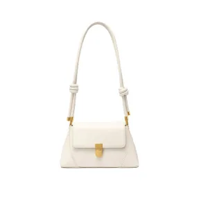 Celebrity Gold Tone Buckled Flap Front Leather Baguette Bag - Beige