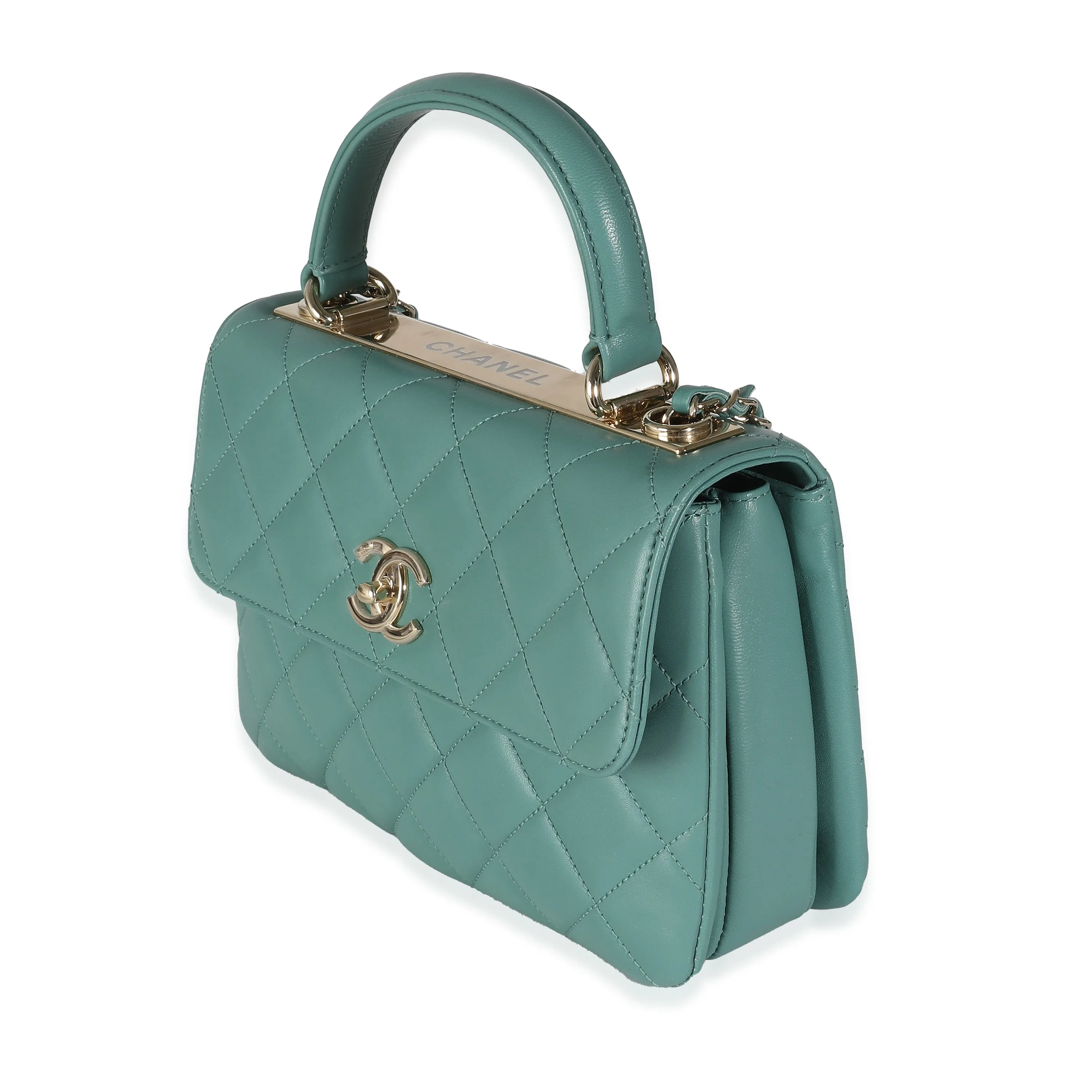 CHANEL Green Quilted Lambskin Small Trendy CC Dual Handle New Bag