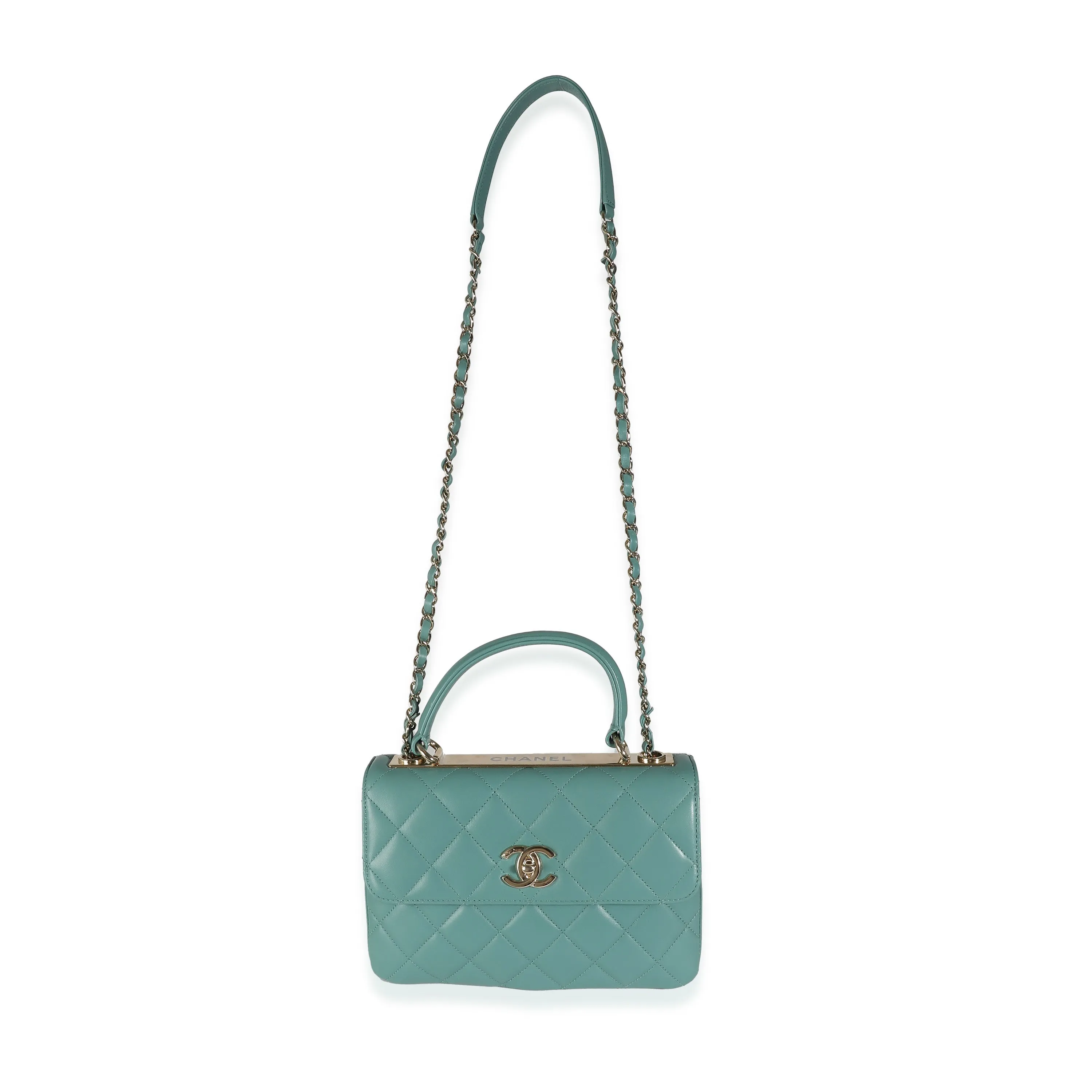 CHANEL Green Quilted Lambskin Small Trendy CC Dual Handle New Bag