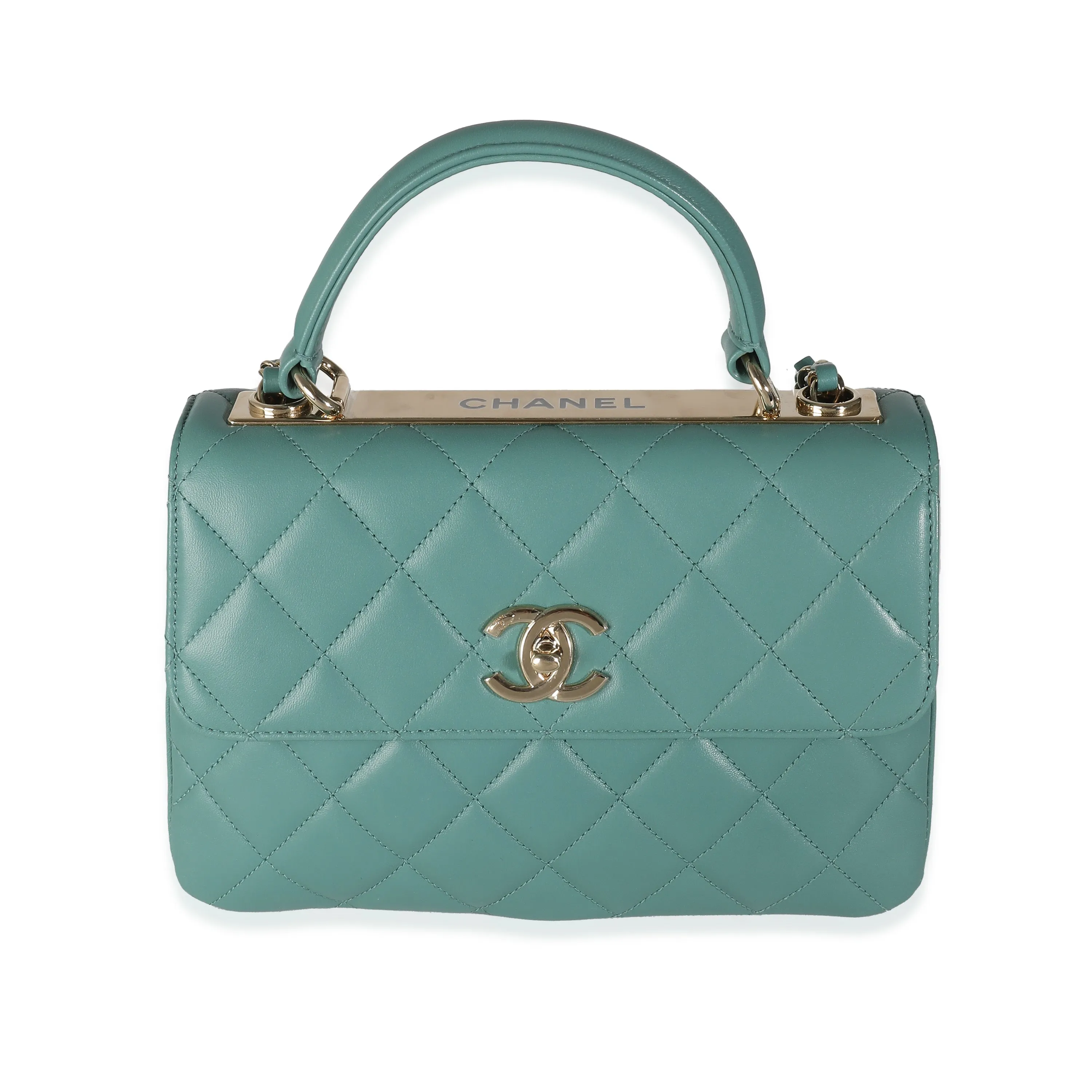 CHANEL Green Quilted Lambskin Small Trendy CC Dual Handle New Bag