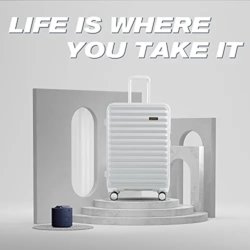 Coolife Luggage Suitcase 3 Piece Set expandable - ABS-PC - White Grid