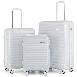 Coolife Luggage Suitcase 3 Piece Set expandable - ABS-PC - White Grid