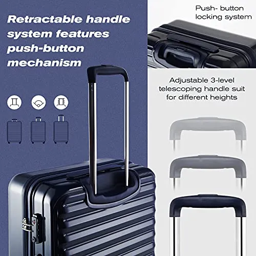 Coolife Luggage Suitcase 3 Piece Set expandable - ABS-PC - White Grid