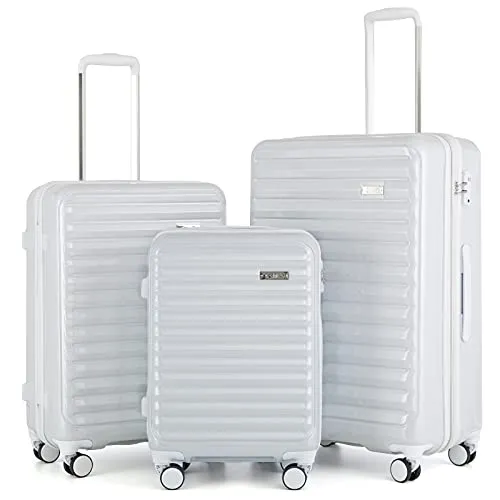 Coolife Luggage Suitcase 3 Piece Set expandable - ABS-PC - White Grid
