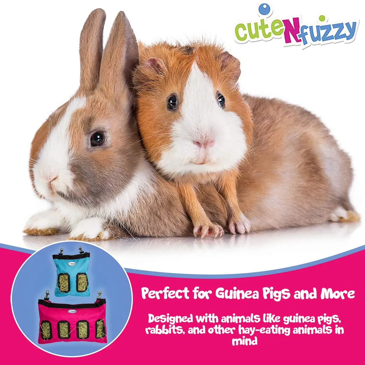 CuteNfuzzy Small Pet Small Hay Bag for Guinea Pigs and Rabbits with 6 Month Warranty 9x11x1.5"