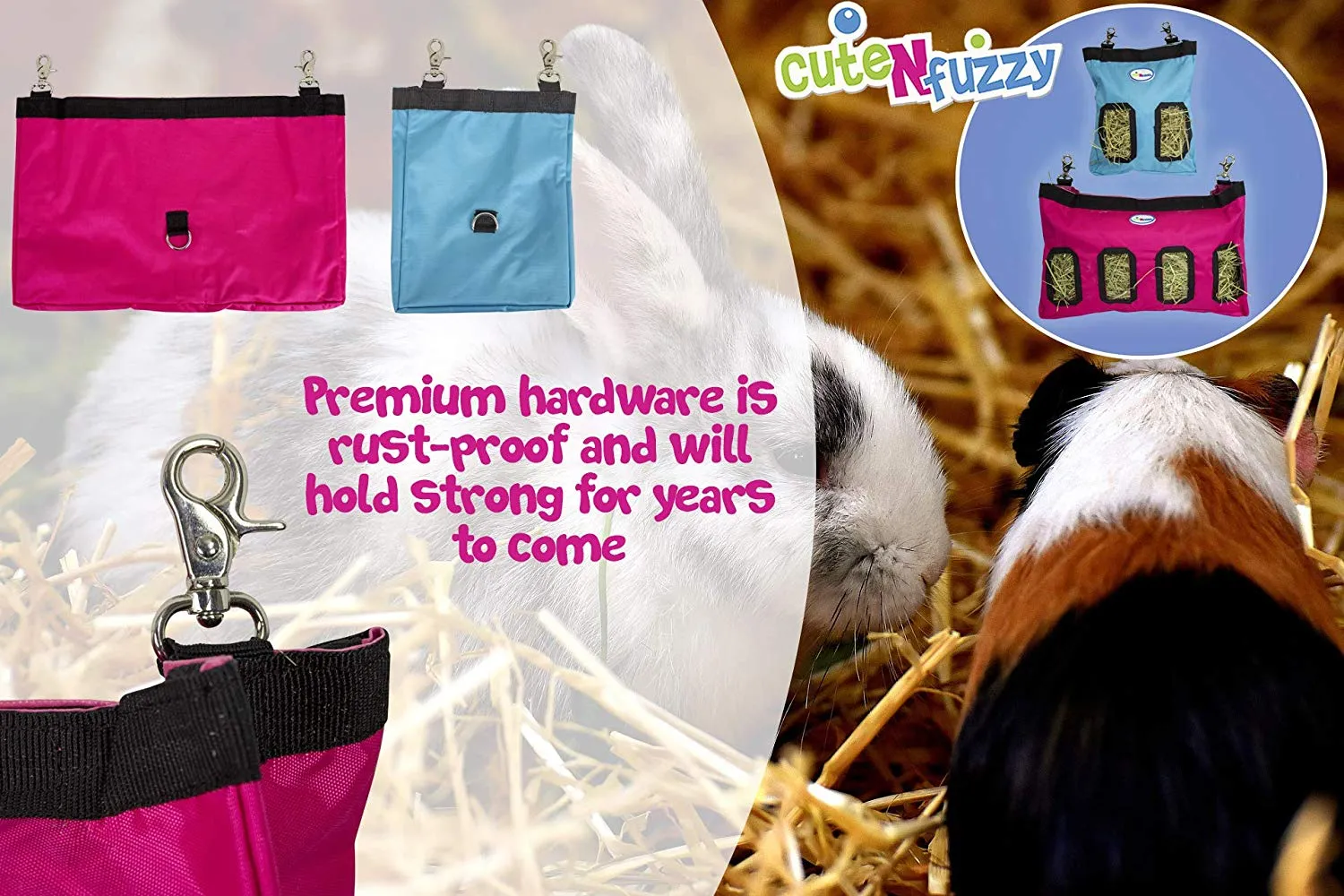 CuteNfuzzy Small Pet Small Hay Bag for Guinea Pigs and Rabbits with 6 Month Warranty 9x11x1.5"