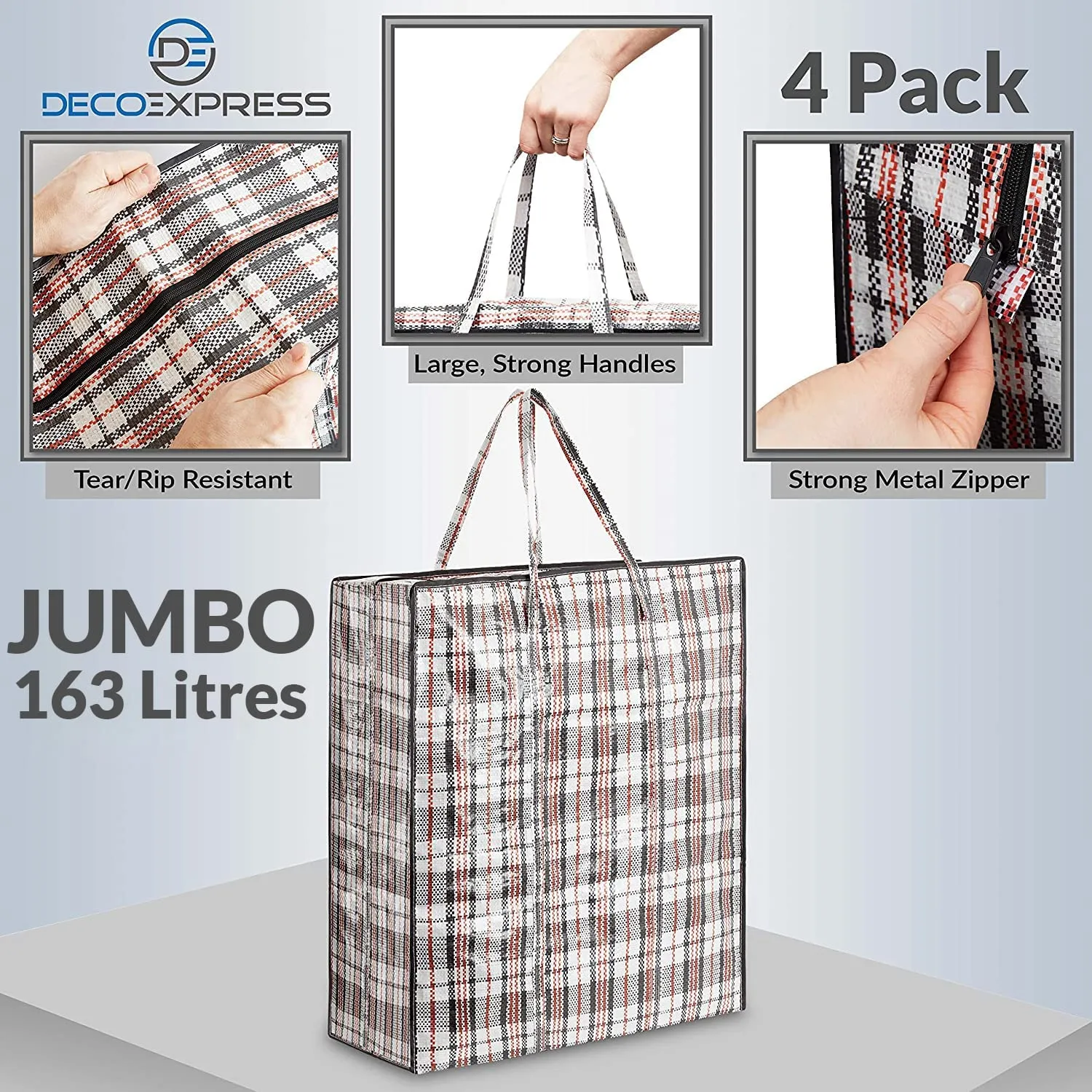 DECO EXPRESS Strong Large Laundry Bags Pack of 4, Storage Bags