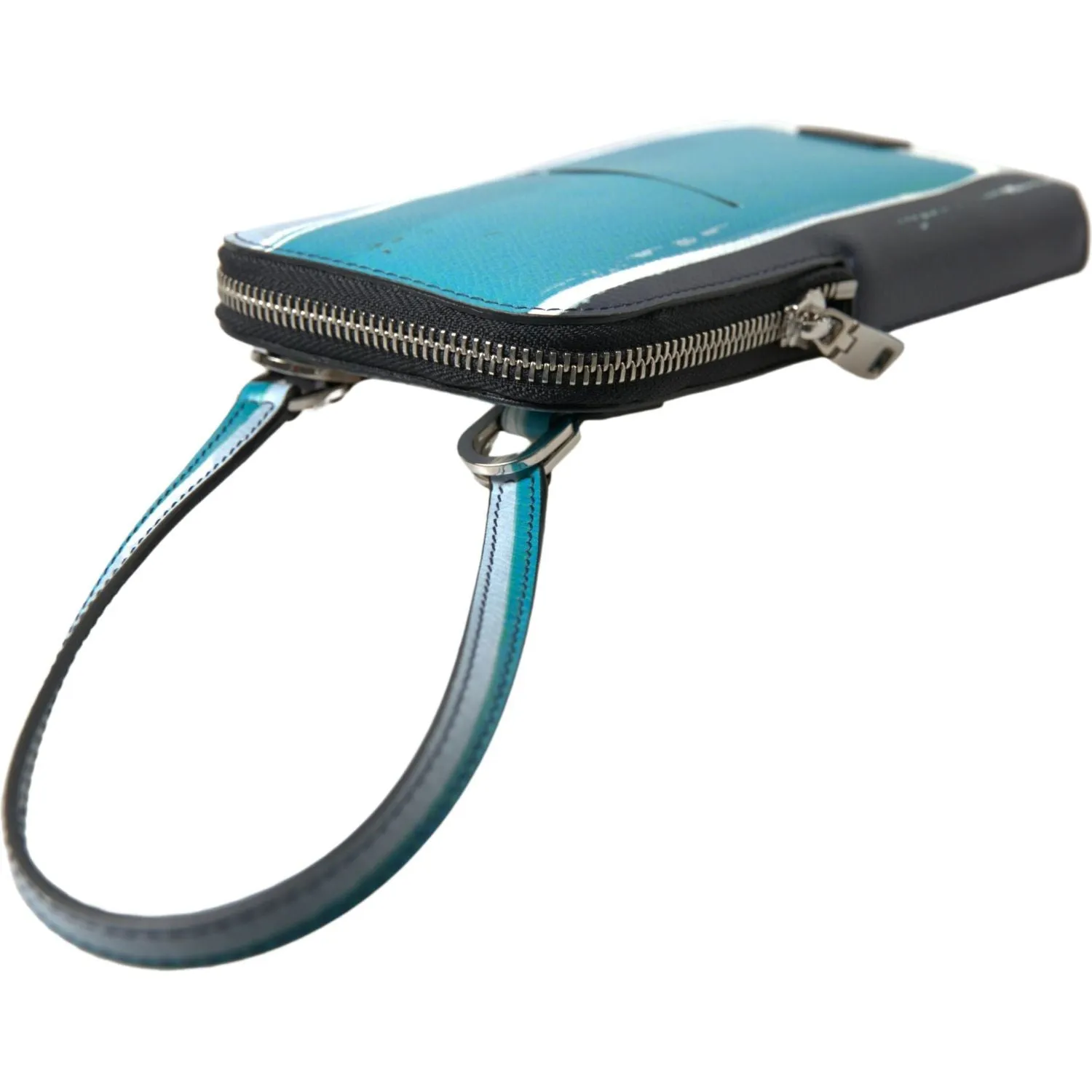 Dolce & Gabbana Elegant Leather Crossbody Phone Bag in Blue & White