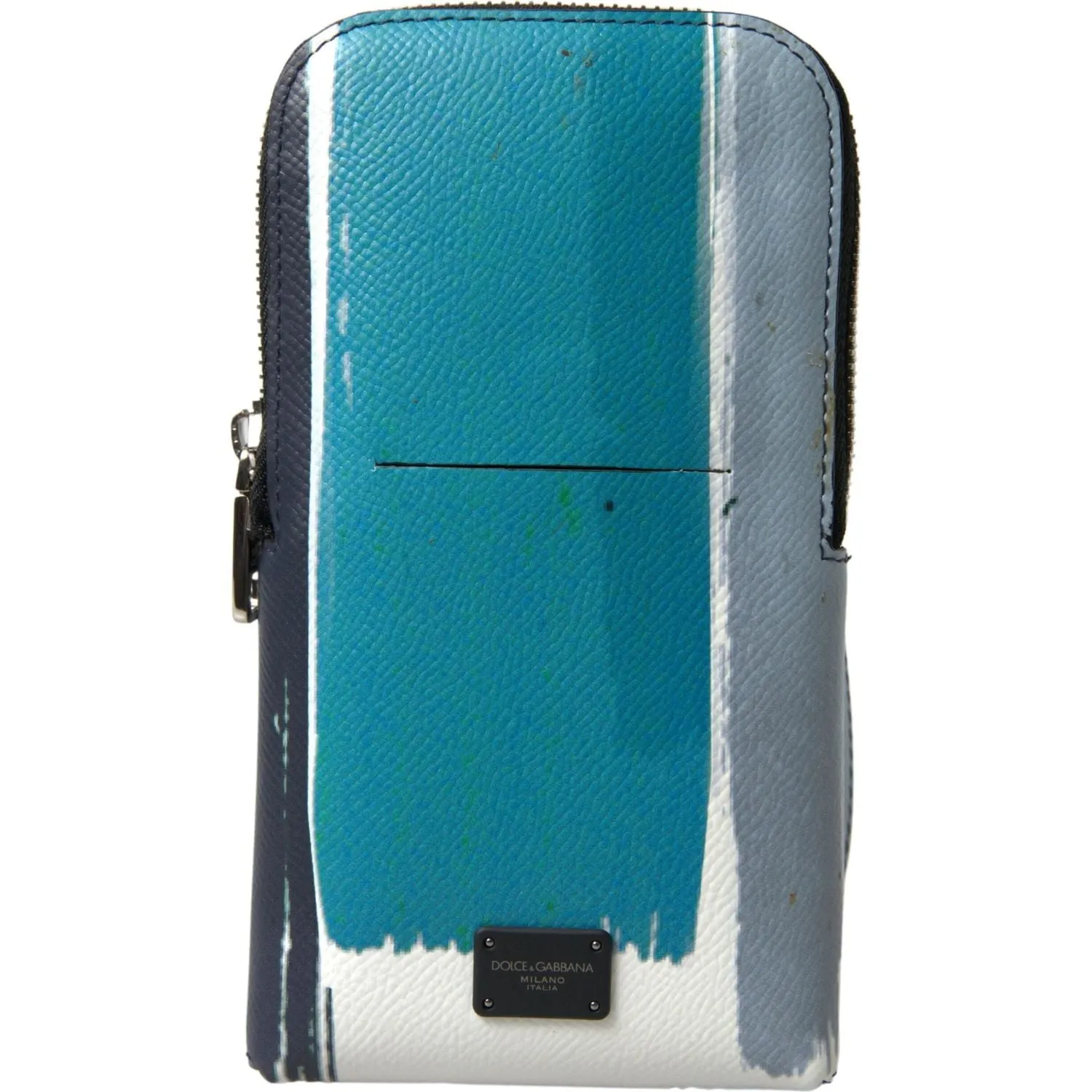 Dolce & Gabbana Elegant Leather Crossbody Phone Bag in Blue & White