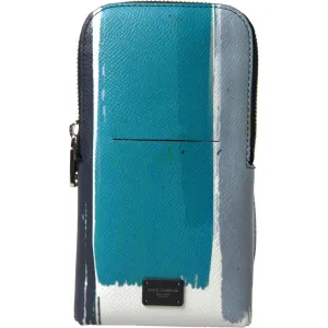 Dolce & Gabbana Elegant Leather Crossbody Phone Bag in Blue & White