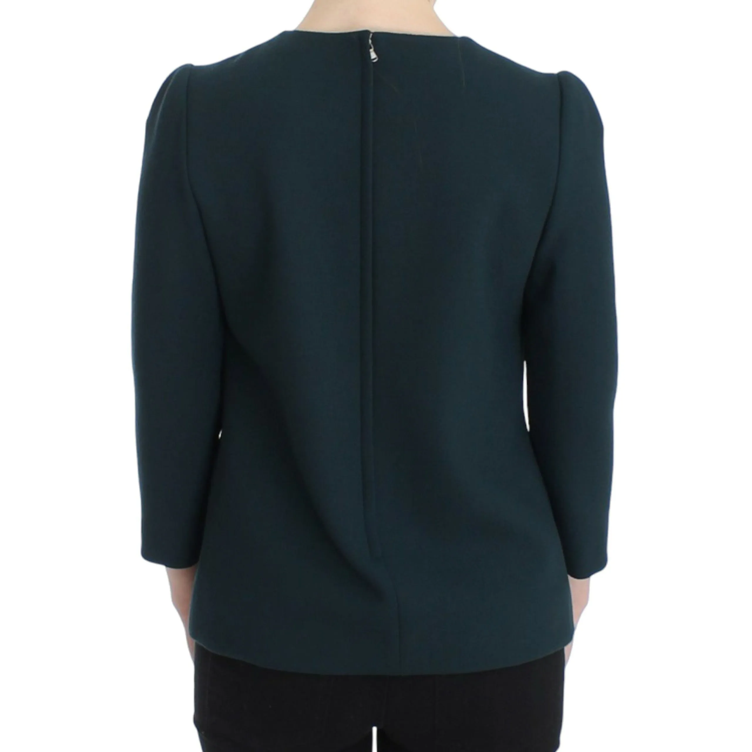 Dolce & Gabbana Enchanted Sicily Green Wool Silk Blend Blouse