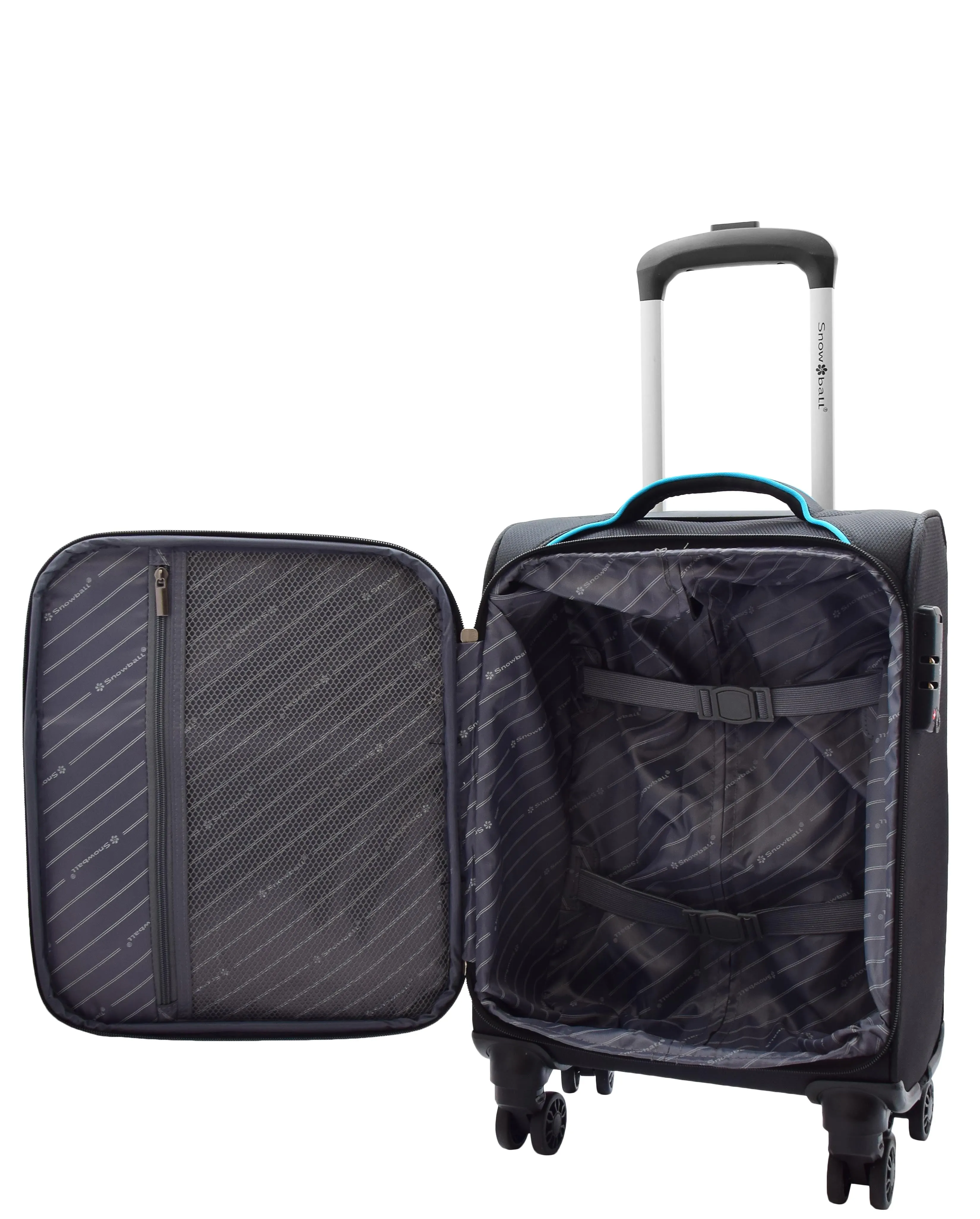 DR498 Four Wheel Lightweight Soft Suitcase Luggage Black XS Size