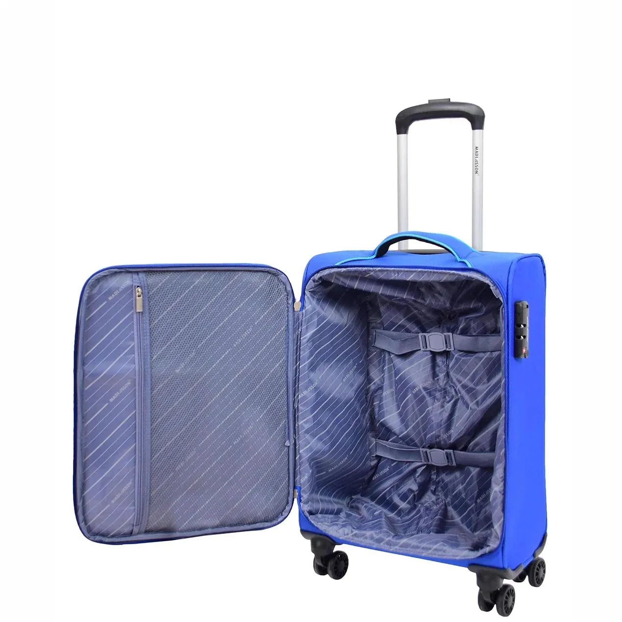 DR521 Lightweight 4 Wheel Soft Hand Luggage Cabin Size Suitcase Blue