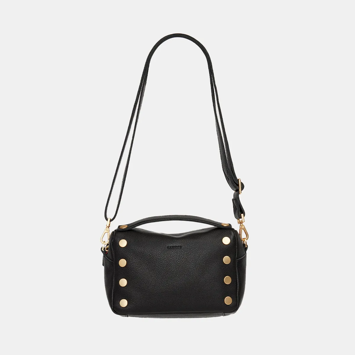 Evan Crossbody | Black/Brushed Gold Red Zip | Sml
