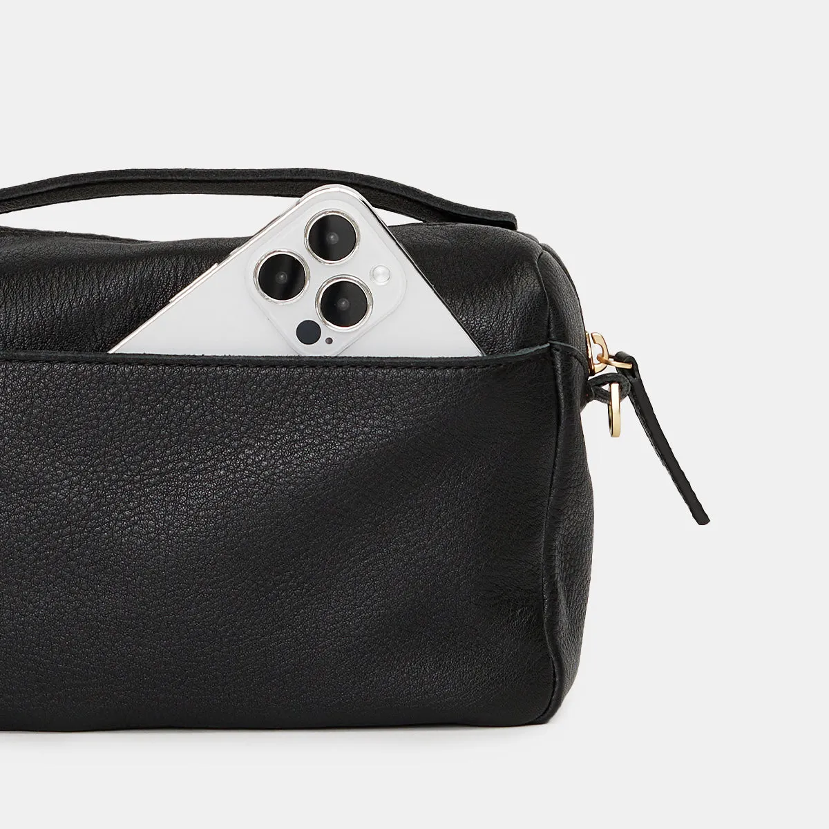 Evan Crossbody | Black/Brushed Gold Red Zip | Sml