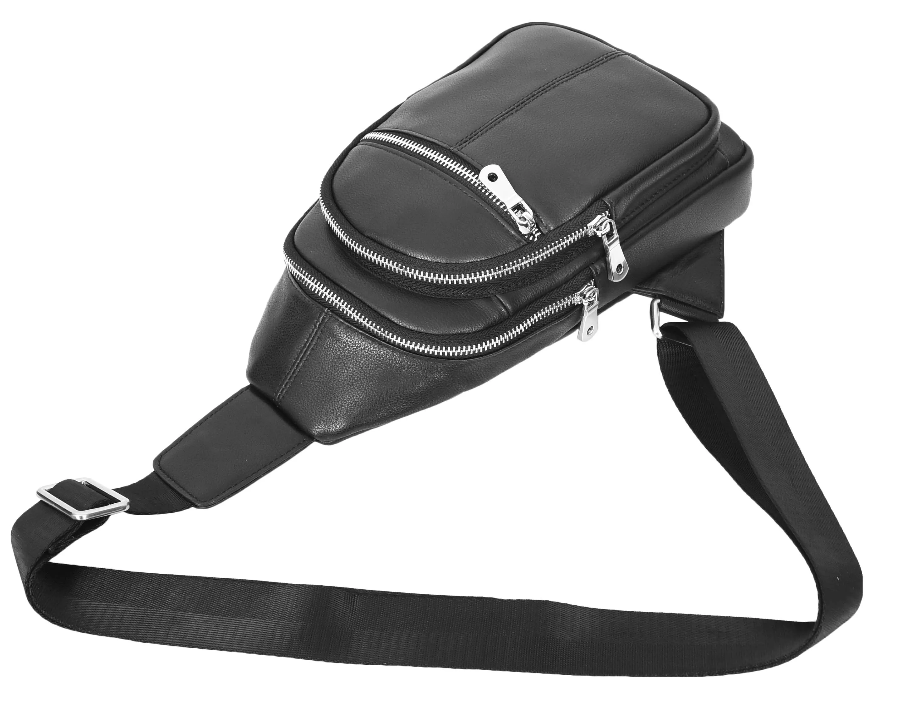 Explora Real Leather Cross-Body Travel Chest Bag Black