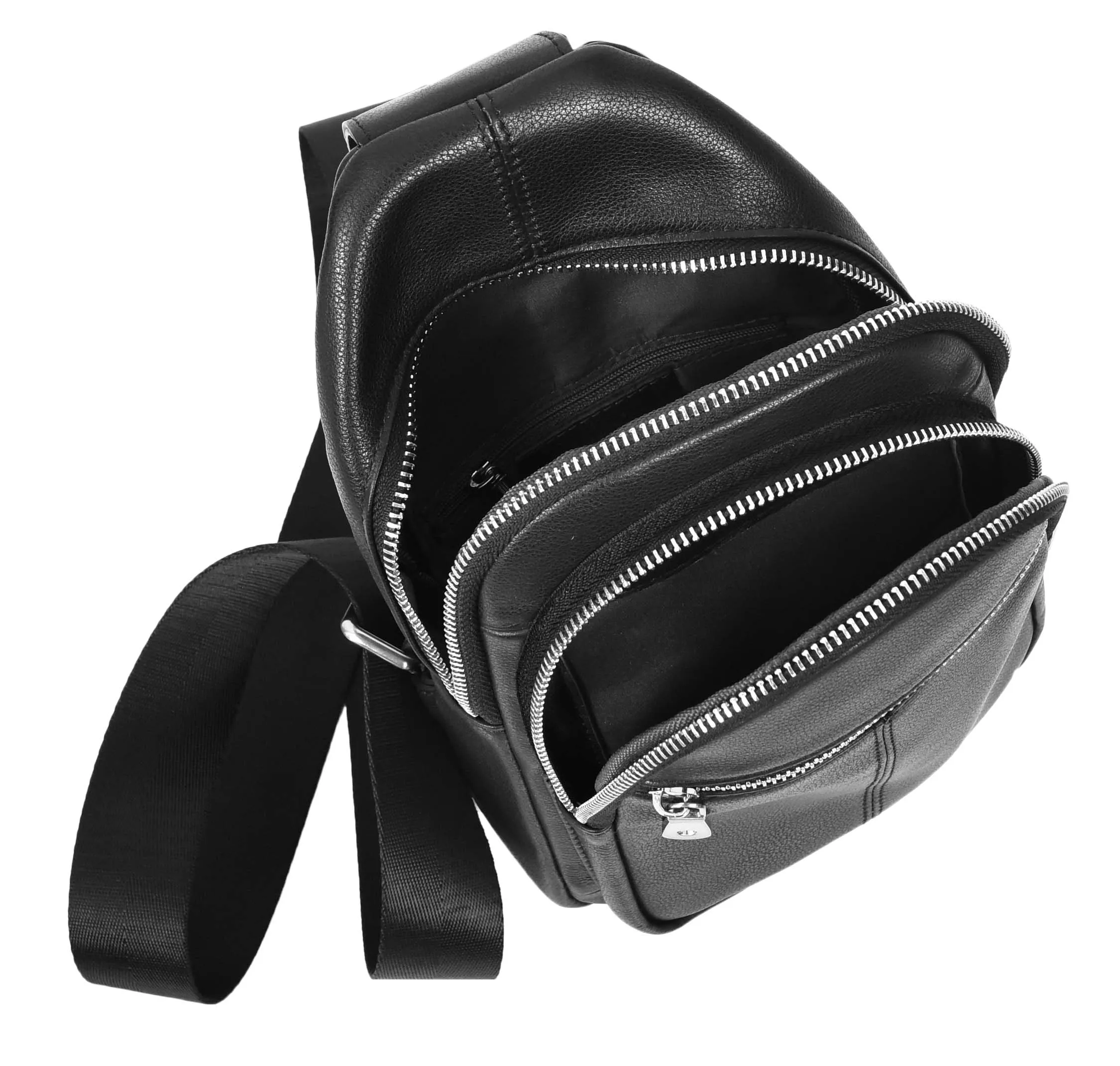 Explora Real Leather Cross-Body Travel Chest Bag Black