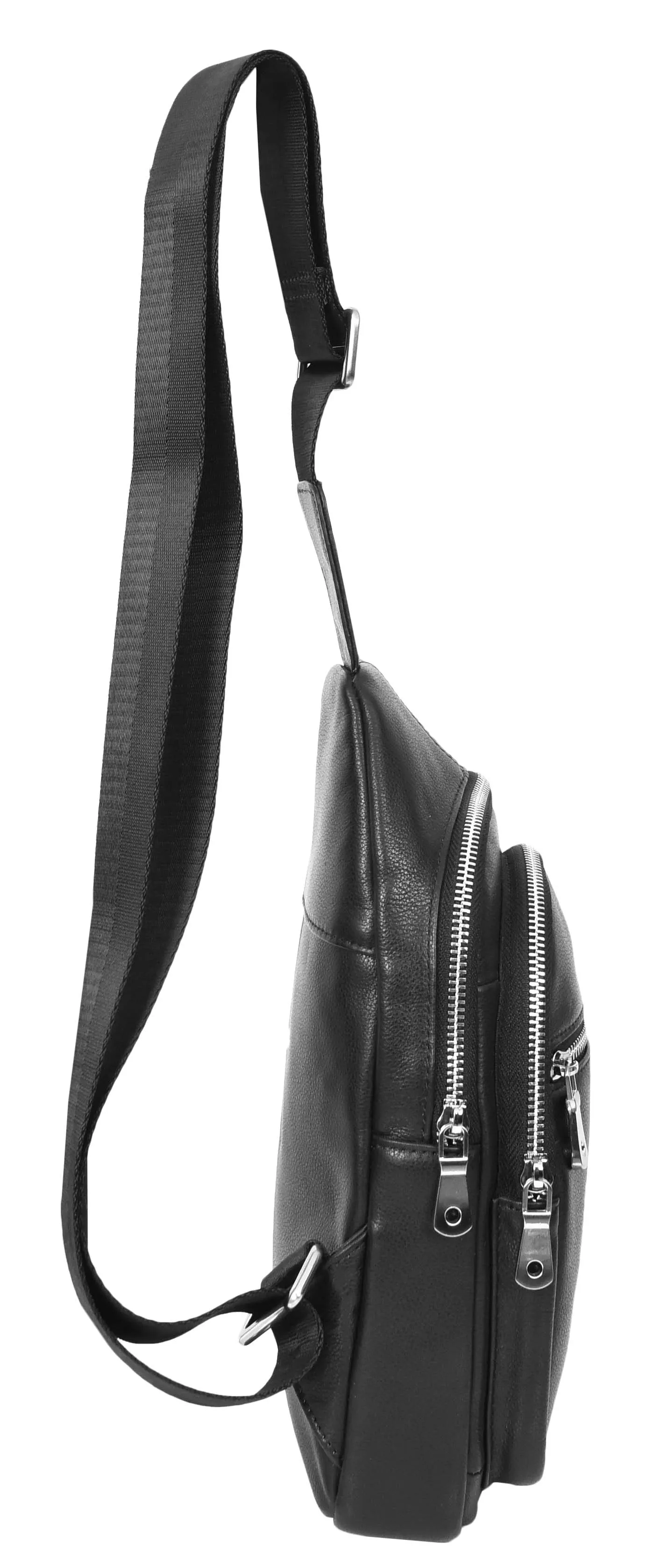 Explora Real Leather Cross-Body Travel Chest Bag Black