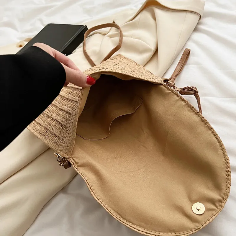 Flat Envelop Style Woven Straw Crossbody Shoulder Bags