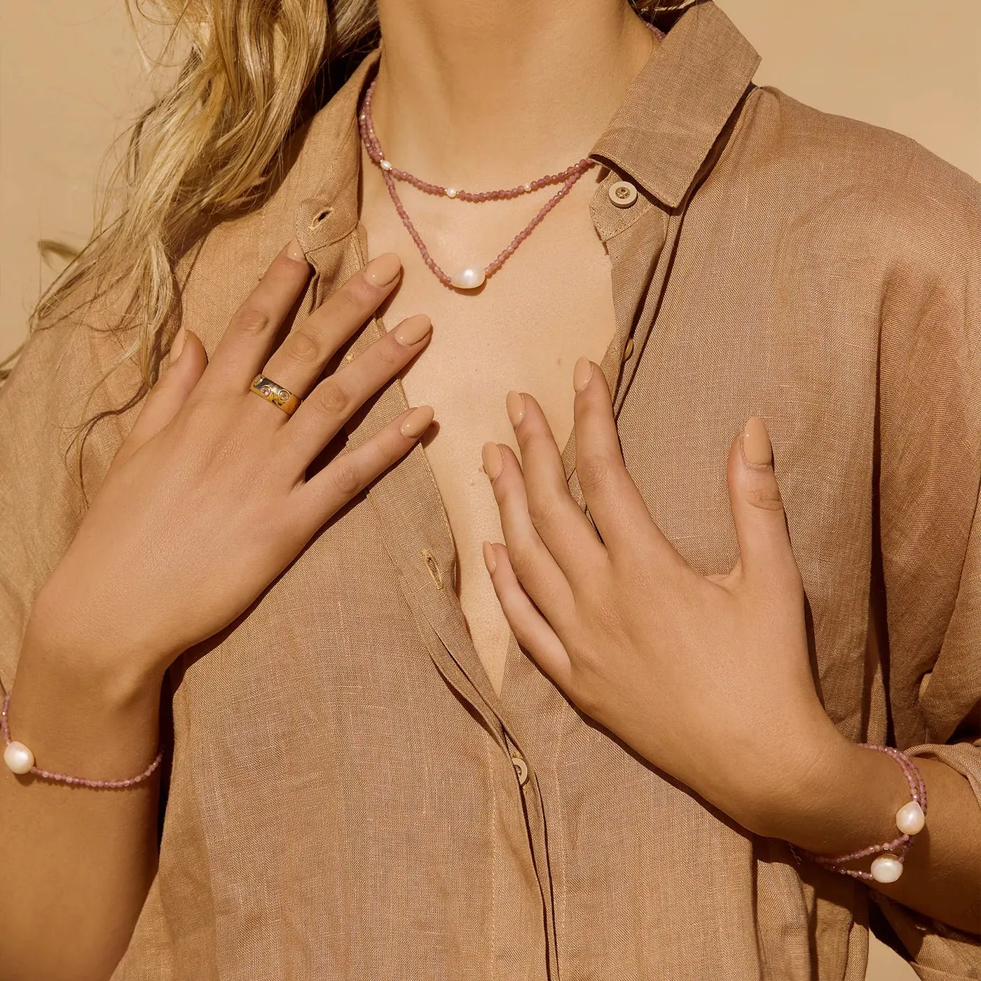 Flora Pink Tormaline & Freshwater Pearl Necklance