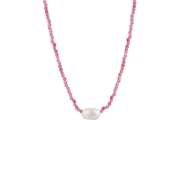 Flora Pink Tormaline & Freshwater Pearl Necklance