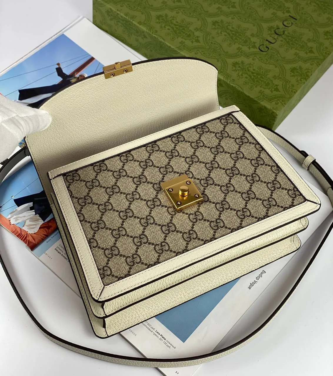 Gucci Ophidia small top handle bag beige