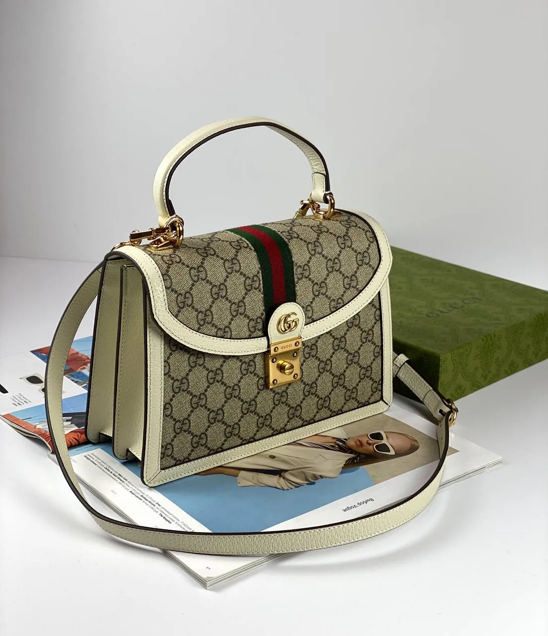 Gucci Ophidia small top handle bag beige