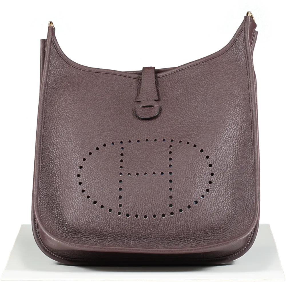 Herms Rouge Sellier Chocolate Clemence Evelyne 29 Handbag with Gold Hardware BOX FRESH