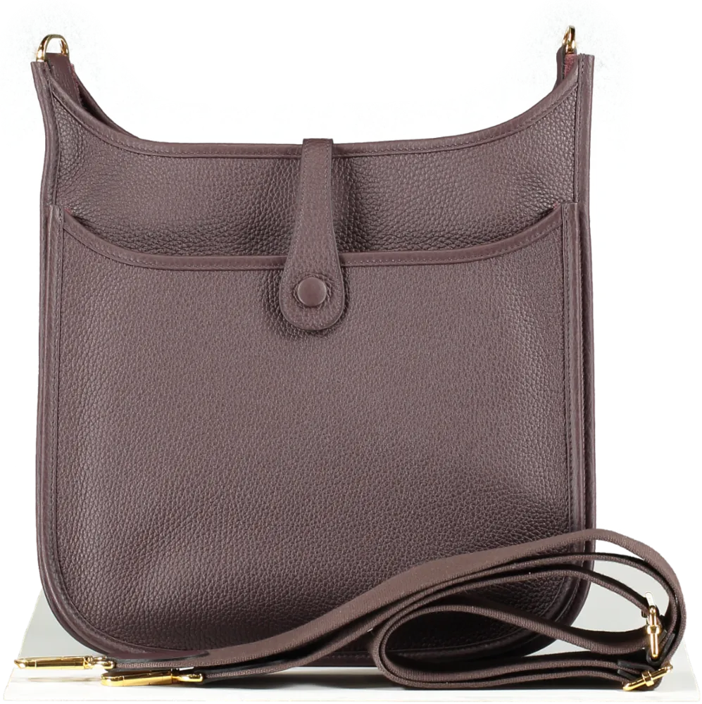 Herms Rouge Sellier Chocolate Clemence Evelyne 29 Handbag with Gold Hardware BOX FRESH