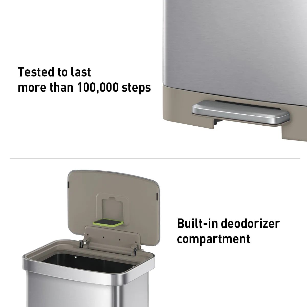 Hudson 50L / 13.2 Gal Step Can with Bag Compartment - Matte Stainless Steel