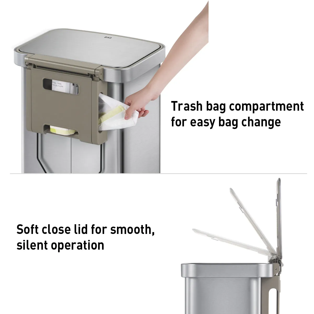 Hudson 50L / 13.2 Gal Step Can with Bag Compartment - Matte Stainless Steel