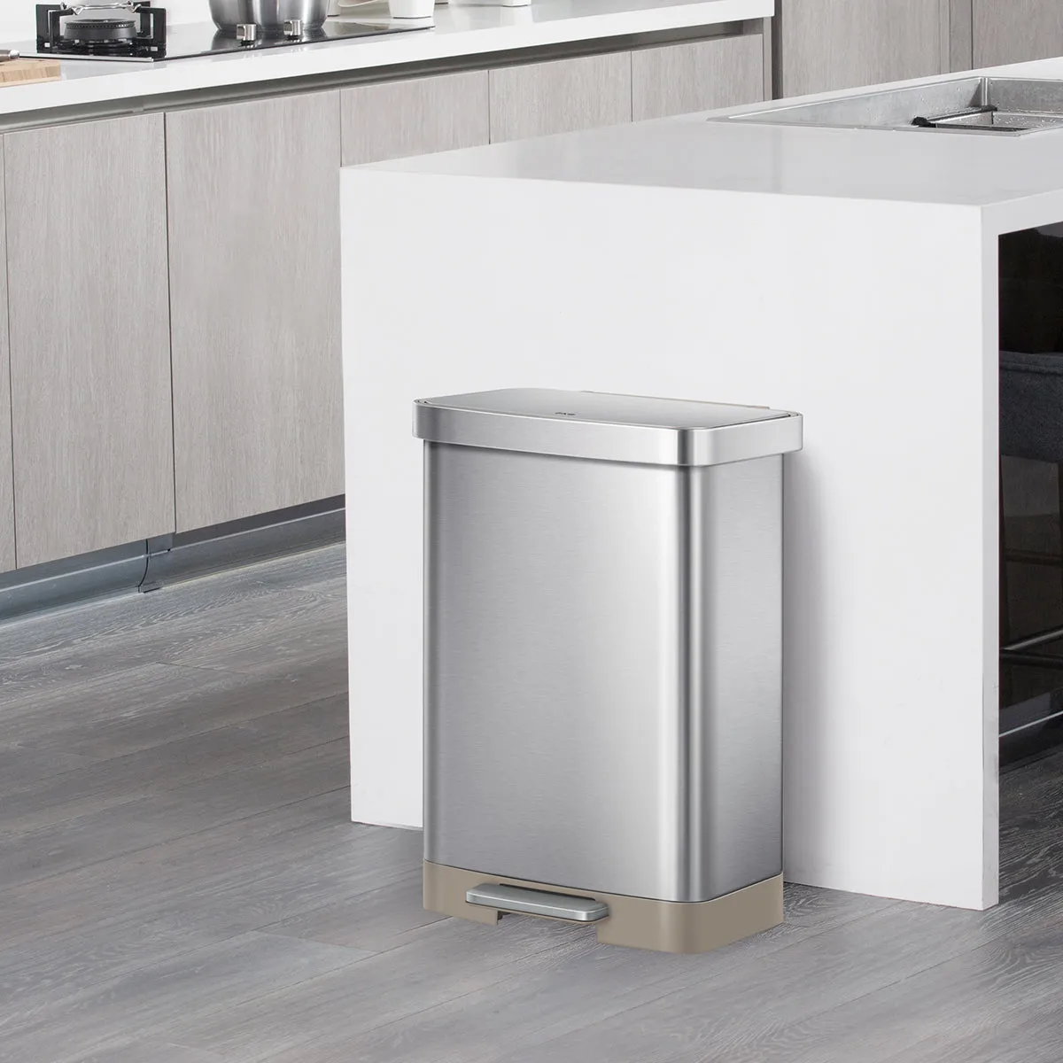 Hudson 50L / 13.2 Gal Step Can with Bag Compartment - Matte Stainless Steel