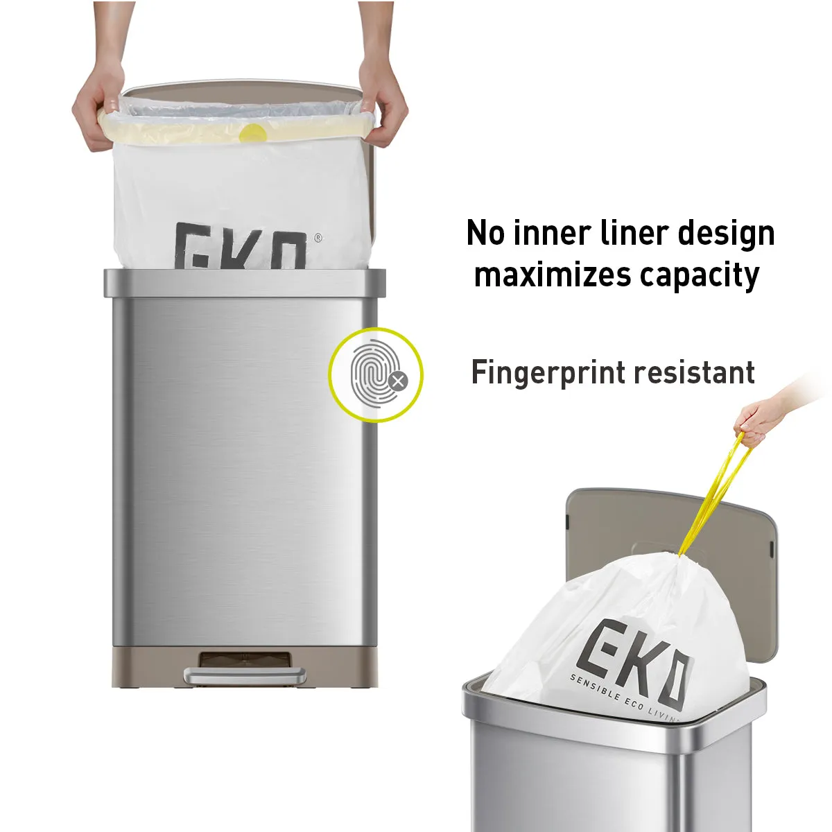 Hudson 50L / 13.2 Gal Step Can with Bag Compartment - Matte Stainless Steel