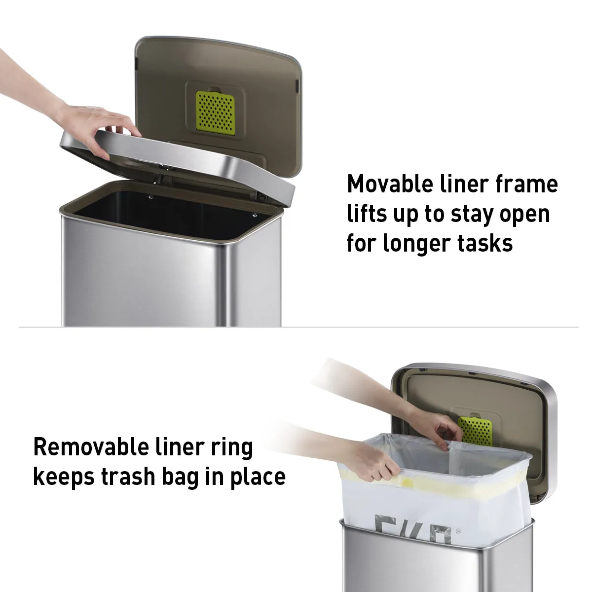 Hudson 50L / 13.2 Gal Step Can with Bag Compartment - Matte Stainless Steel